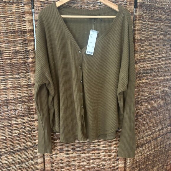 Urban Outfitters Green Ribbed Button-Up Cardigan Sweater Size L NWT - Picture 1 of 6